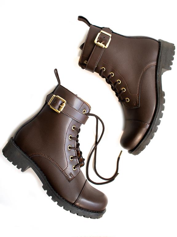 Women's Buckled Work Boots Dark Brown from Shop Like You Give a Damn