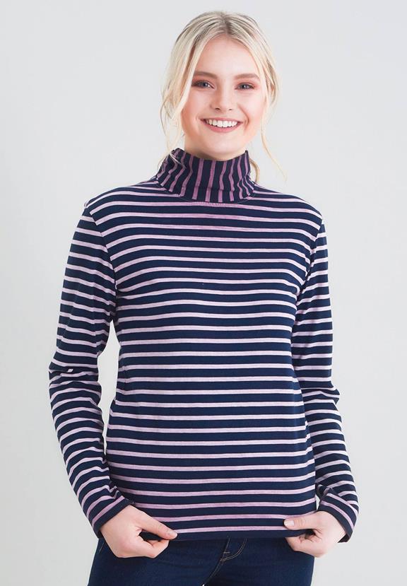Striped Shirt With Stand-Up Collar Navy & Lilac via Shop Like You Give a Damn