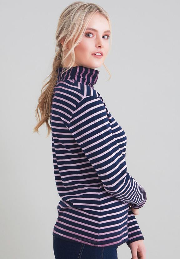 Striped Shirt With Stand-Up Collar Navy & Lilac from Shop Like You Give a Damn