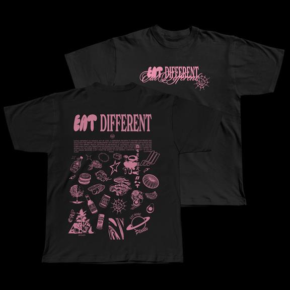 T-Shirt Eat Different Pink On Black 1