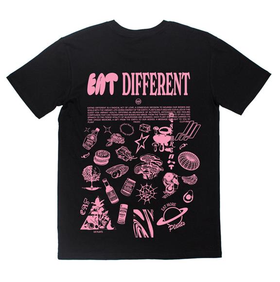 T-Shirt Eat Different Pink On Black 2