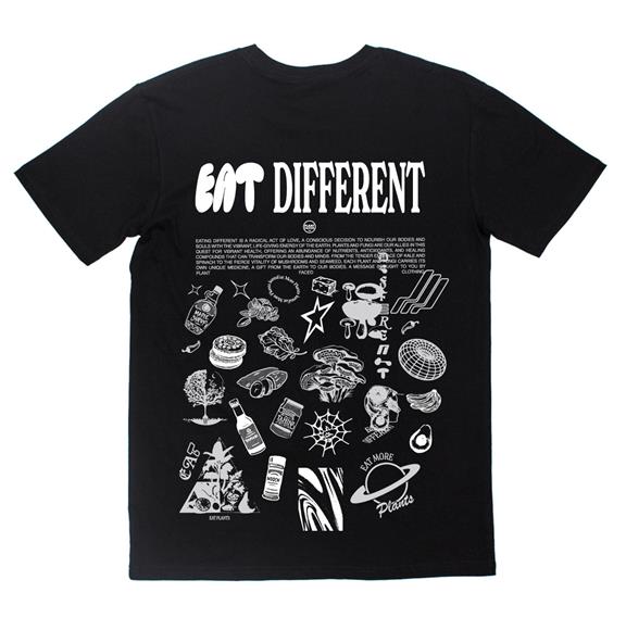 T-Shirt Eat Different Wit Op Zwarte 2
