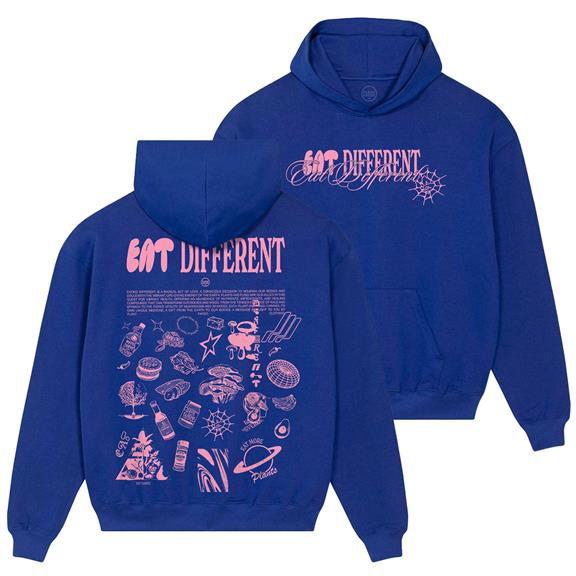 Hoodie Deluxe Eat Different Pink On Cobalt Blue 1