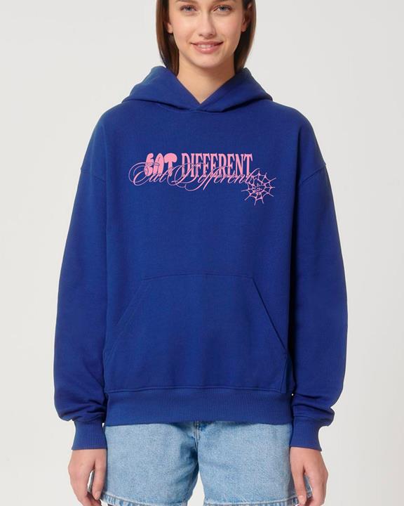 Hoodie Deluxe Eat Different Pink On Cobalt Blue 2