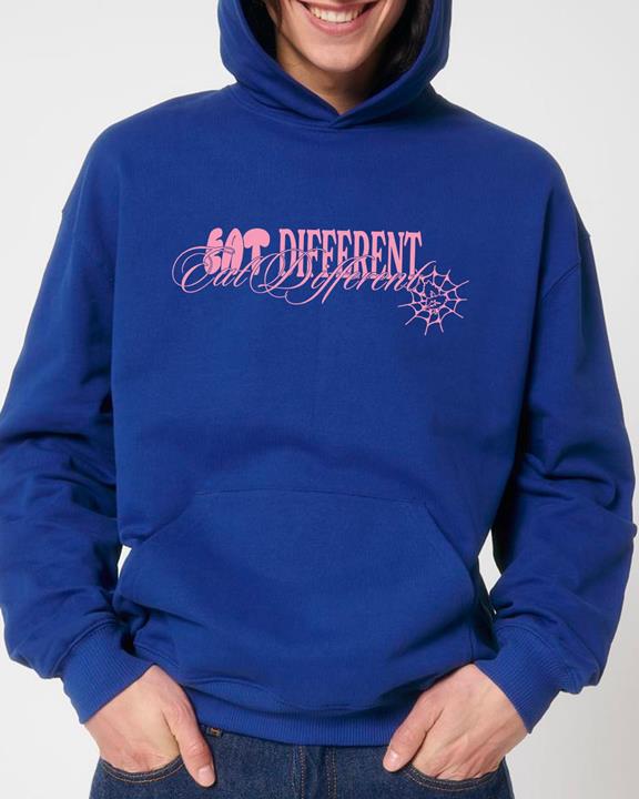 Hoodie Deluxe Eat Different Pink On Cobalt Blue 3
