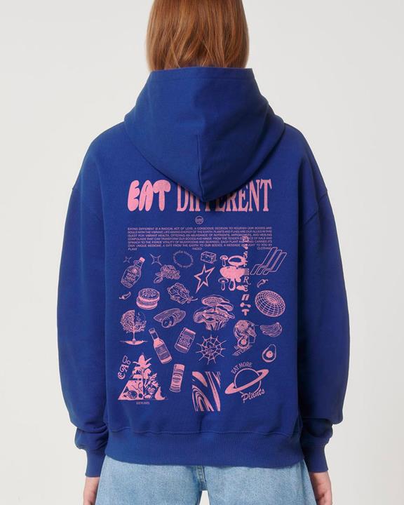 Hoodie Deluxe Eat Different Pink On Cobalt Blue 4