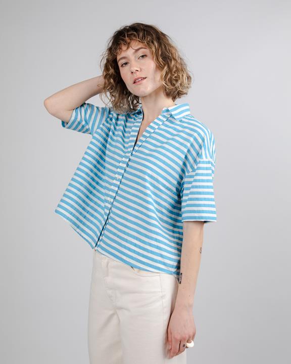 Blouse Oversize Cropped Strepen Blauw 2