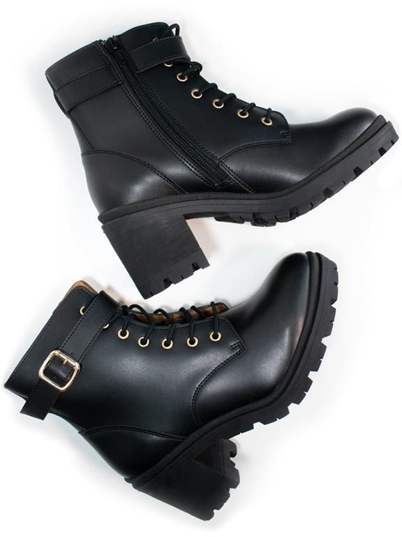 Lace Up Track Sole Booties Schwarz 1
