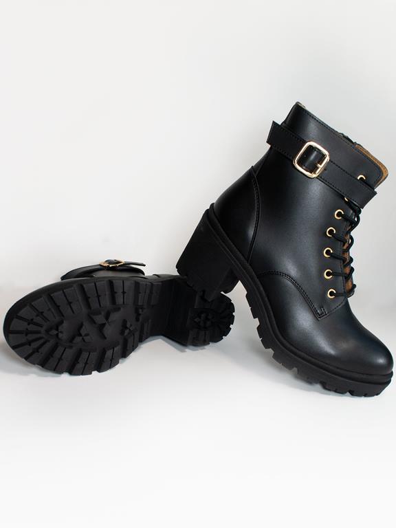 Lace Up Track Sole Booties Schwarz 3