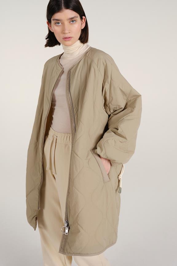 Siena Quilted Coat Pale Olive via Shop Like You Give a Damn