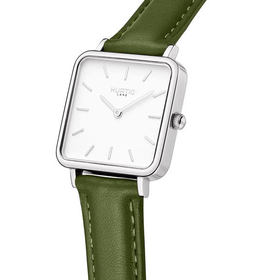 Watch Neliö Square Cactus Leather Silver, White & Green 5