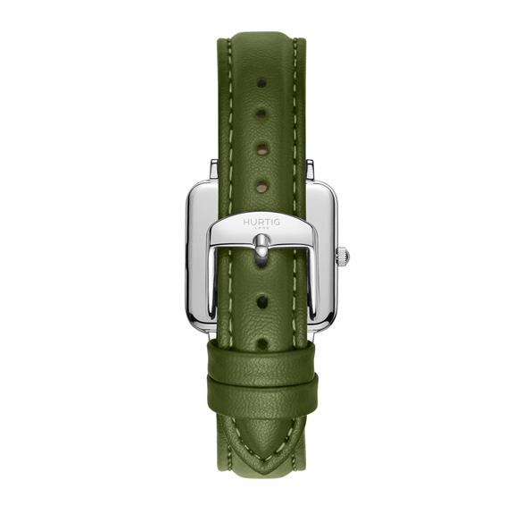 Watch Neliö Square Cactus Leather Silver, White & Green 8