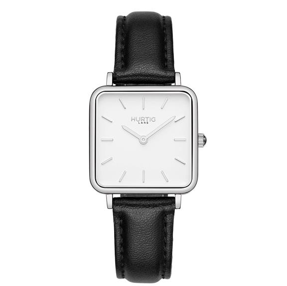 Watch Neliö Square Cactus Leather Silver, White & Green 9