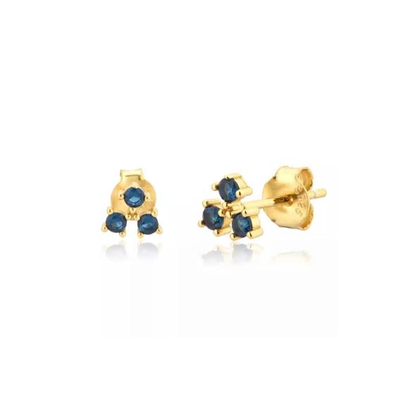 Earrings Vistosa Trio Gold Sapphire Blue 1