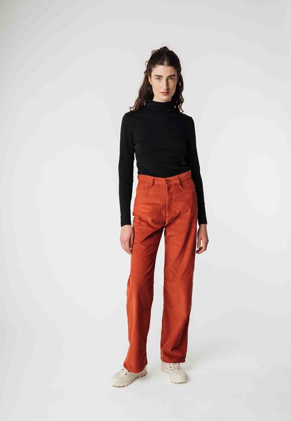 Broek Oorja Hoge Taille Corduroy Steenrood from Shop Like You Give a Damn