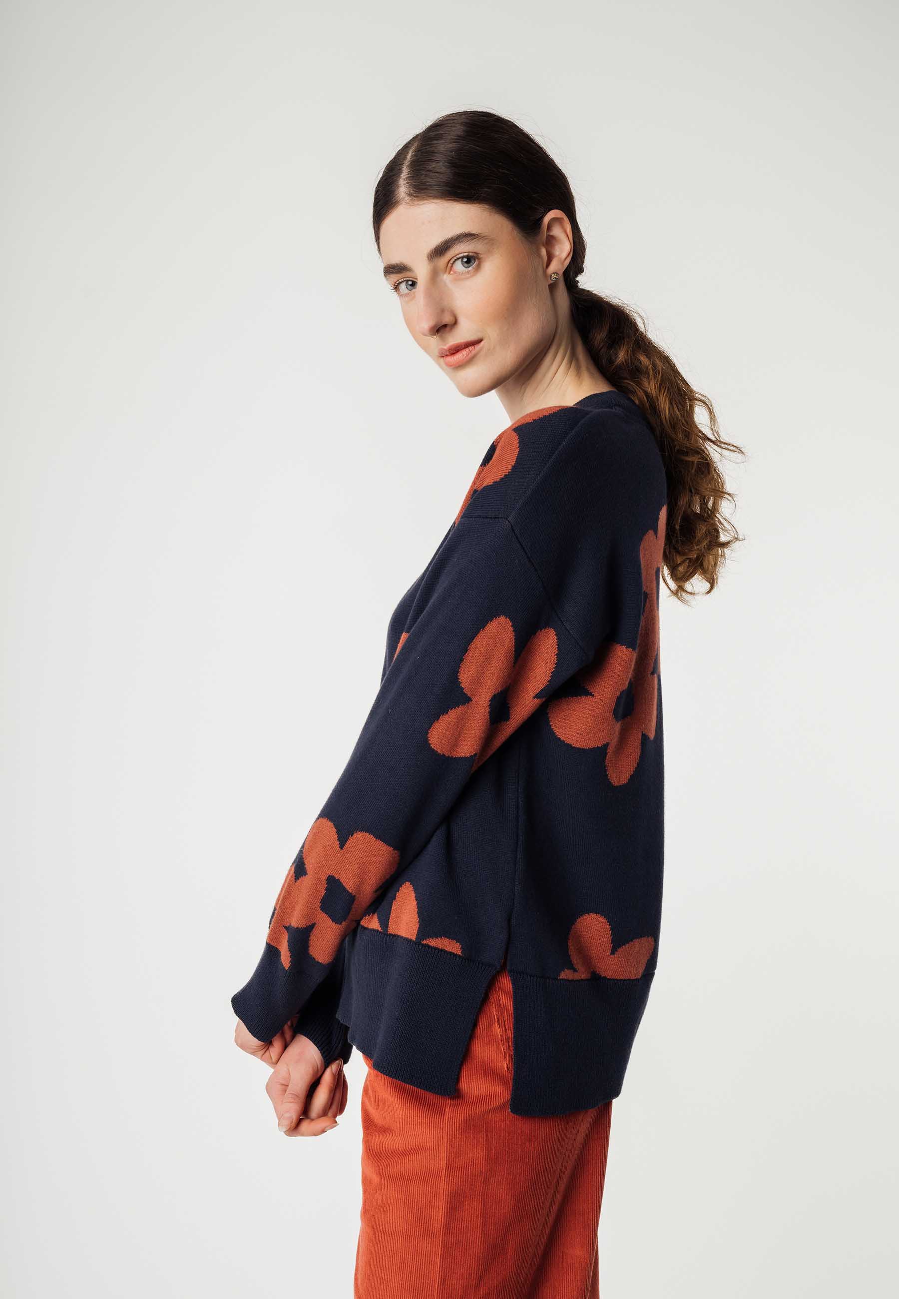 Knit Jumper Faiza Navy Flower from Shop Like You Give a Damn