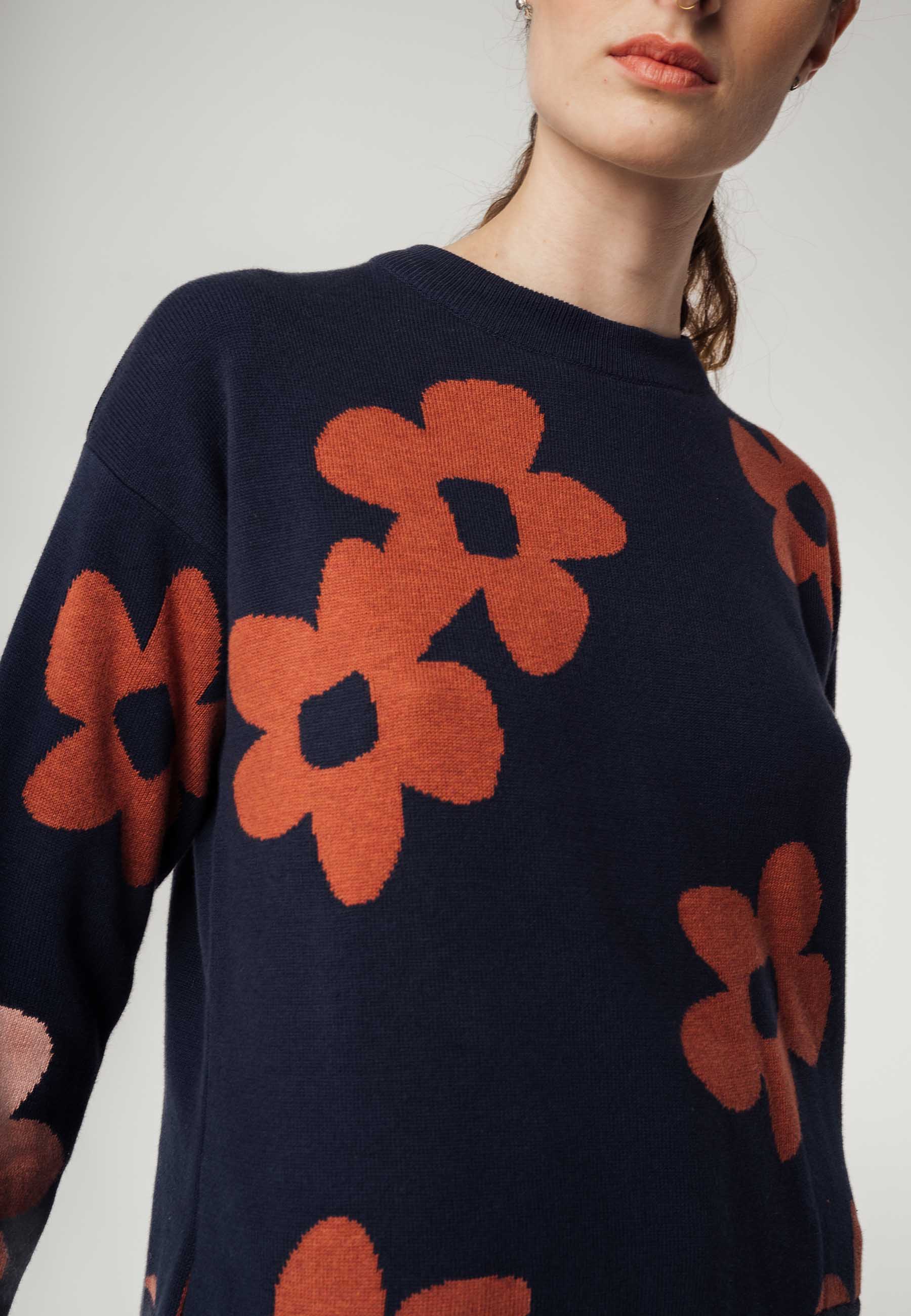 Knit Jumper Faiza Navy Flower from Shop Like You Give a Damn