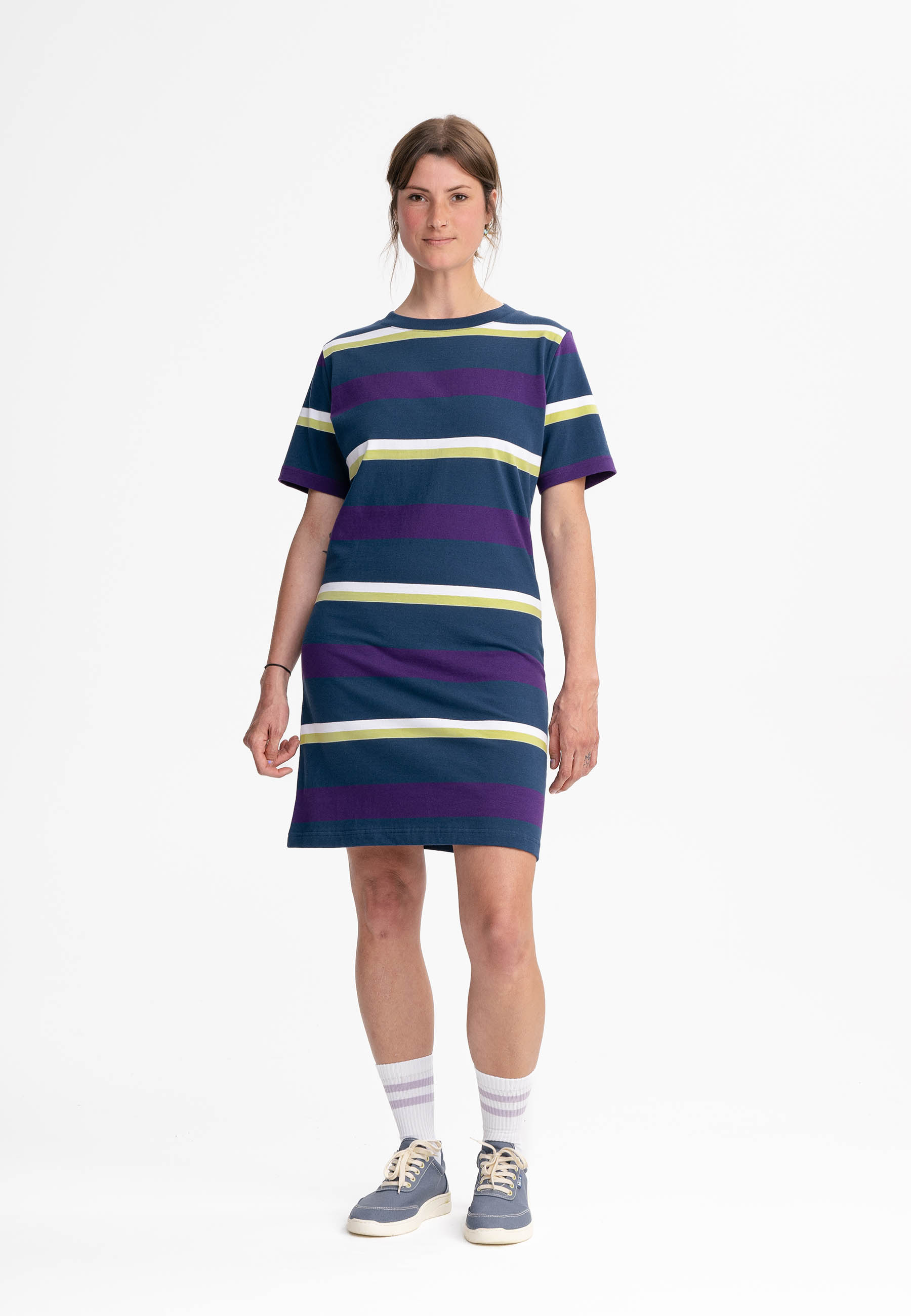 T-Shirt Dress Heavy Shrishti Stripes Blue Purple via Shop Like You Give a Damn