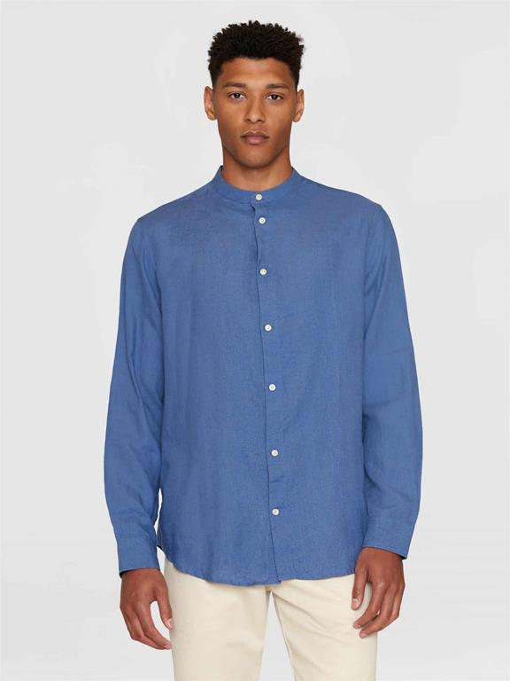 Overhemd Normaal Linnen Kraag Stand Blauw via Shop Like You Give a Damn