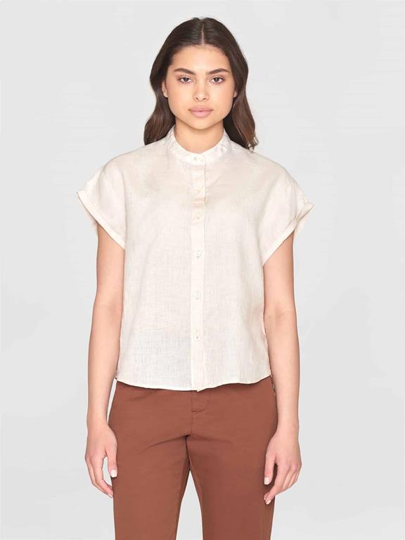 Blouse Korte Mouw Kraag Stand Beige from Shop Like You Give a Damn