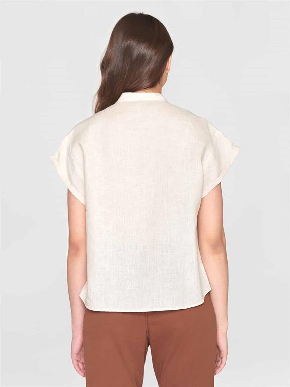 Blouse Korte Mouw Kraag Stand Beige from Shop Like You Give a Damn