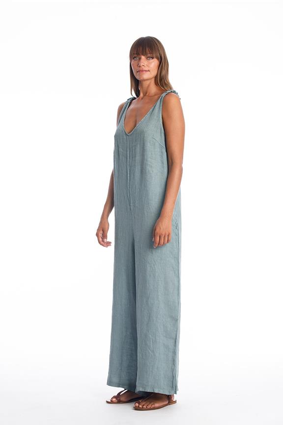 Linen Jumpsuit Menorca Chinois Green from Shop Like You Give a Damn