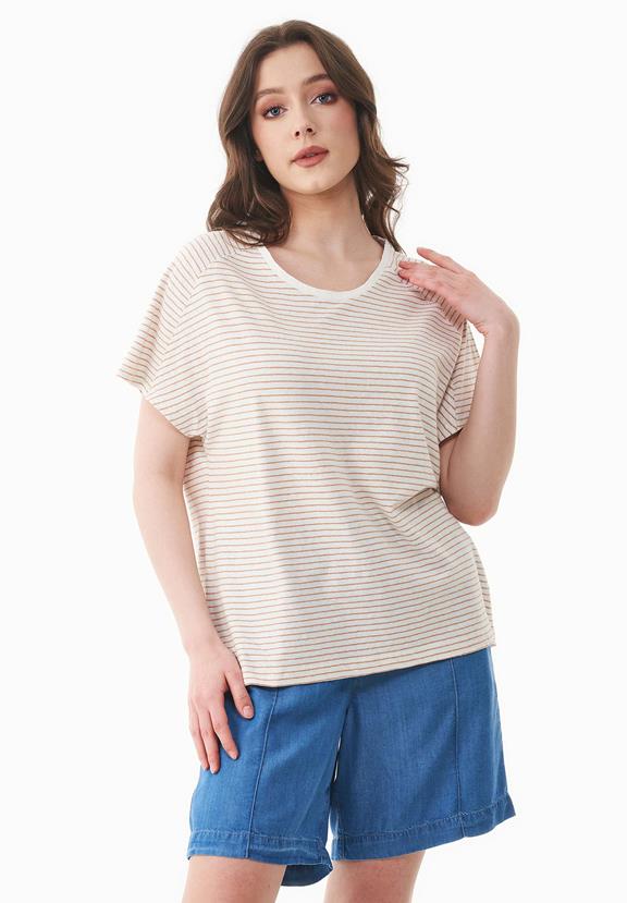 T-Shirt Striped Off White Light Brown via Shop Like You Give a Damn