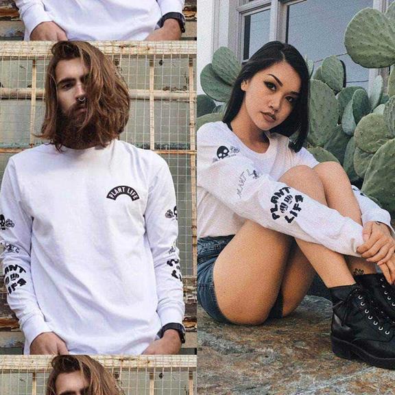Top Long Sleeve Plant Life White  1