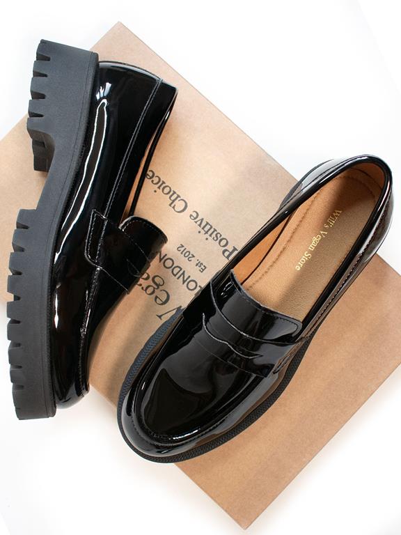 Loafers Track Sole Penny Patent Zwart via Shop Like You Give a Damn