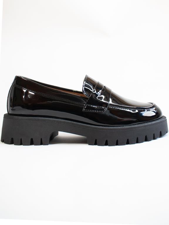 Loafers Track Sole Penny Patent Zwart from Shop Like You Give a Damn