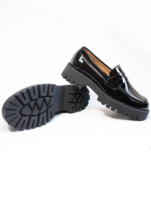 Loafers Track Sole Penny Patent Zwart from Shop Like You Give a Damn