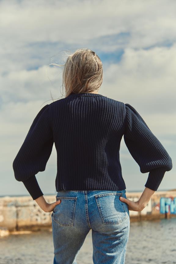 Puff-Sleeve Sweater Raphaelle L'Envers X SixsÅurs Navy Blue from Shop Like You Give a Damn