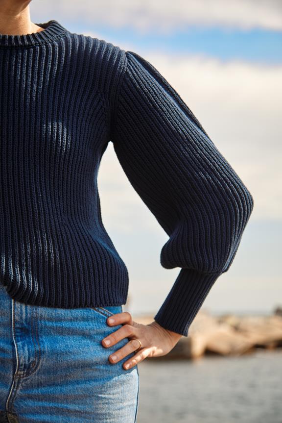 Puff-Sleeve Sweater Raphaelle L'Envers X SixsÅurs Navy Blue from Shop Like You Give a Damn