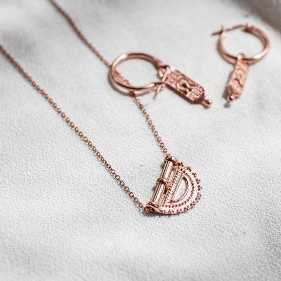 Set Necklace Half Moon & Peacock Hoops Rose Gold 9