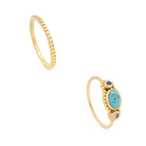 Ring Set Gold Plated Turquoise & Aasi Stacking Ring 1