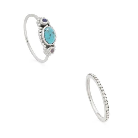 Ring Set Zilver Turquoise & Aasi Stapel Ring 1