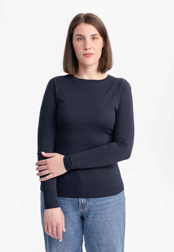 Shirt Basic Longsleeved Dhivya Navy Blue via Shop Like You Give a Damn