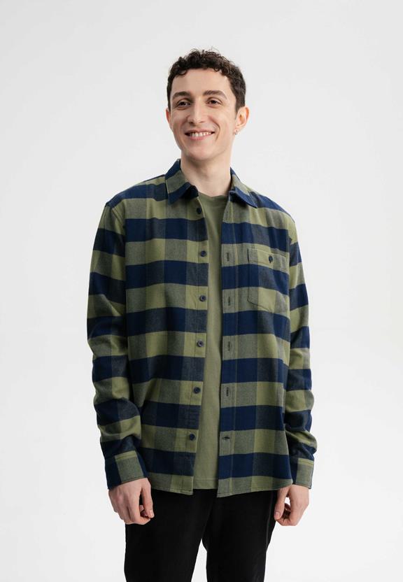 Shirt Flannel Sahel Thyme Green/Dark Blue from Shop Like You Give a Damn