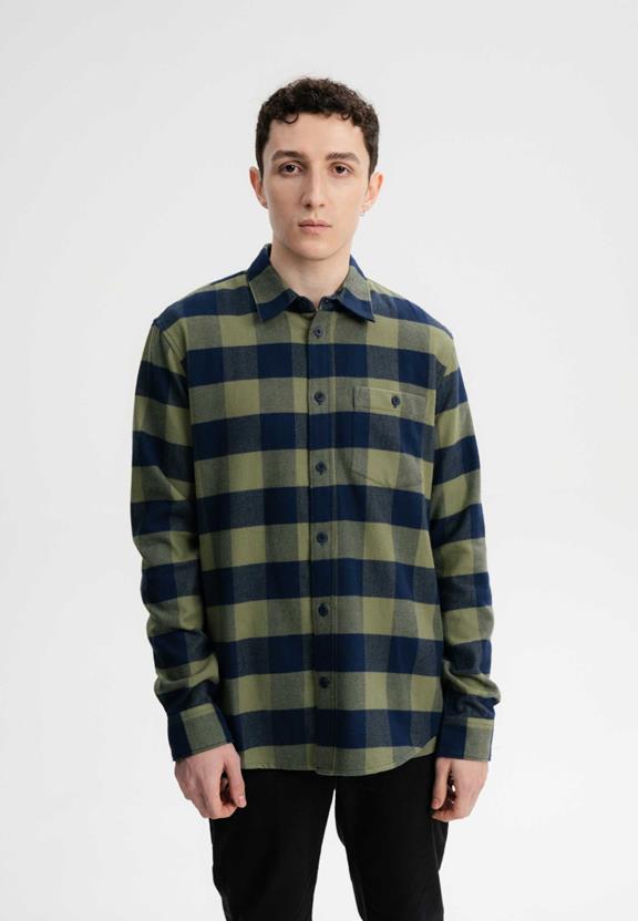 Shirt Flannel Sahel Thyme Green/Dark Blue from Shop Like You Give a Damn