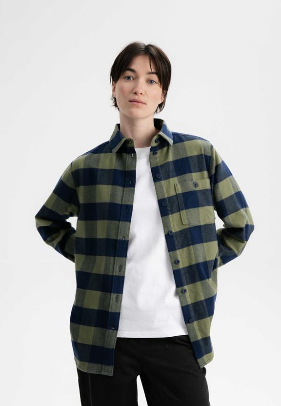 Shirt Flannel Akhela Thyme Green / Navy Blue via Shop Like You Give a Damn