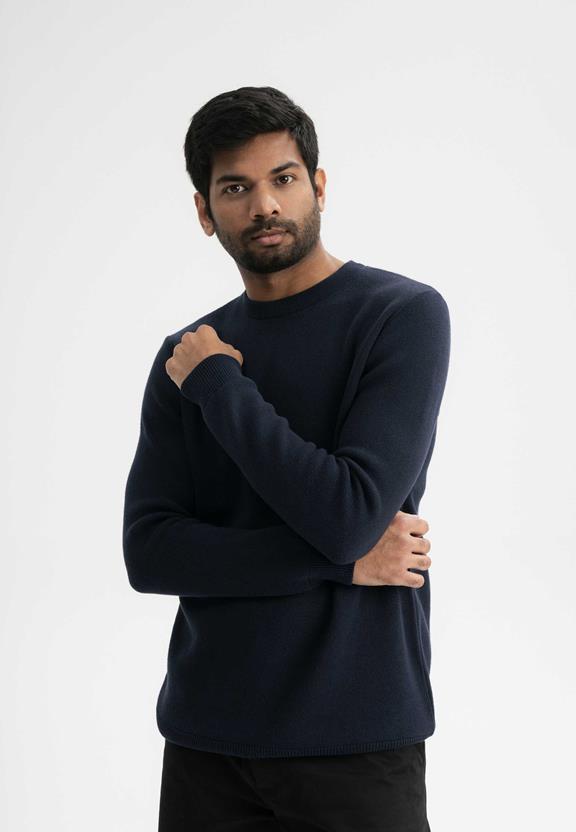 Knit Jumper Jacquard Manav Navy Blue via Shop Like You Give a Damn