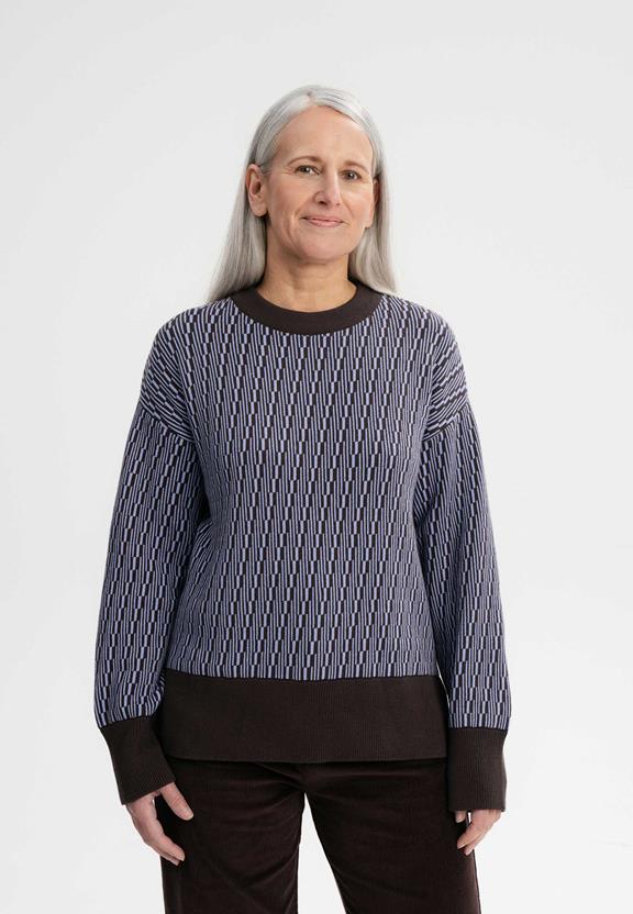 Knit Jumper Boxy Jacquard Faiza Dark Brown / Purple via Shop Like You Give a Damn