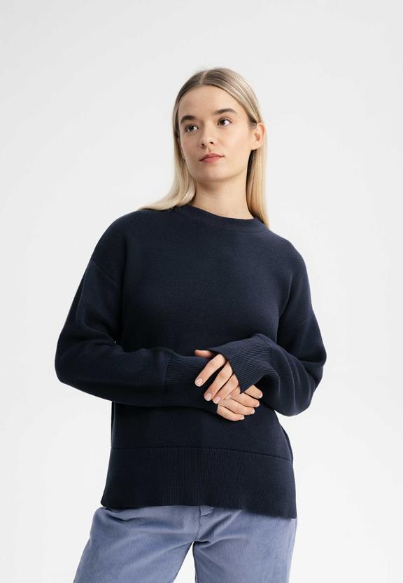 Knit Jumper Boxy Jacquard Faiza Navy Blue via Shop Like You Give a Damn