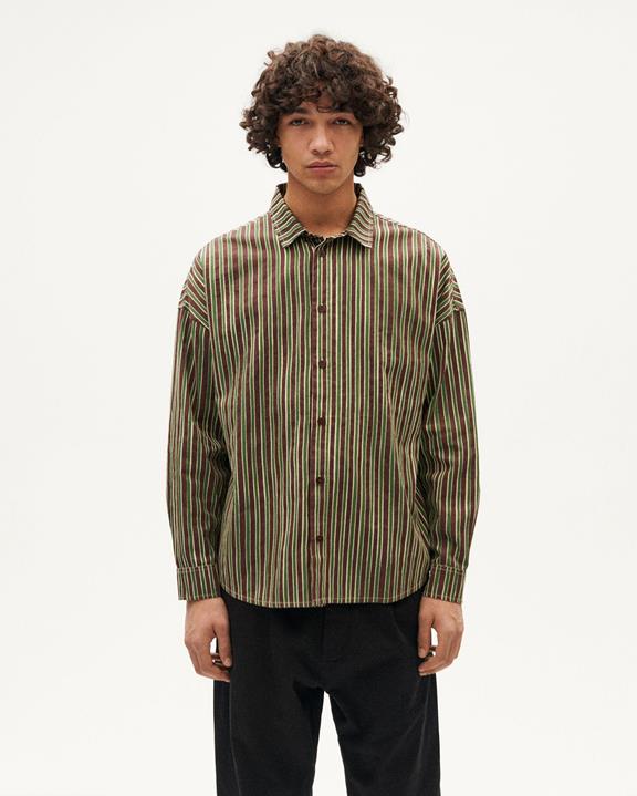 Shirt Haru Vertical Striped Green / Brown via Shop Like You Give a Damn