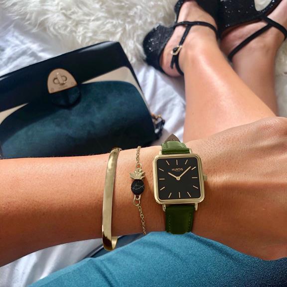 Horloge Cactus Leather Square NeliÃ¶ Goud, Zwart & Groen from Shop Like You Give a Damn