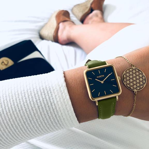 Horloge Cactus Leather Square NeliÃ¶ Goud, Zwart & Groen from Shop Like You Give a Damn