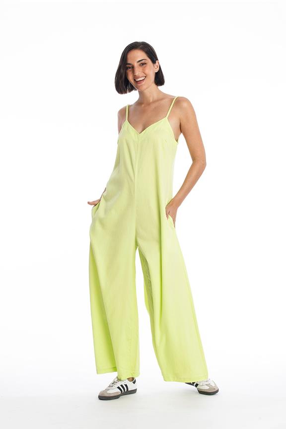 Jumpsuit Chiara Satijn Limoengeel via Shop Like You Give a Damn