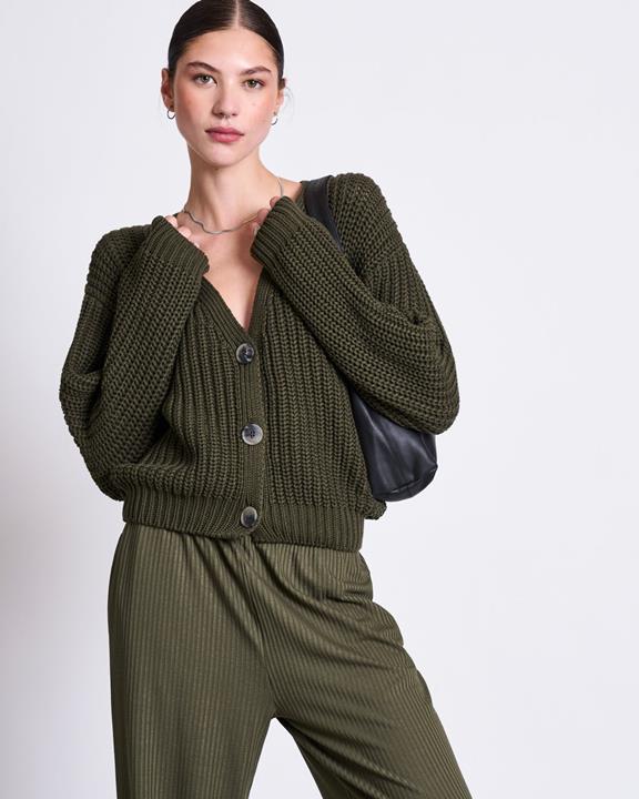 Dikke Cardigan Lena Donker Olijf via Shop Like You Give a Damn