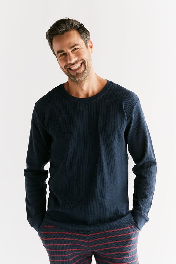 Shirt Lange Mouw Wafel Breiwerk Indigoblauw via Shop Like You Give a Damn