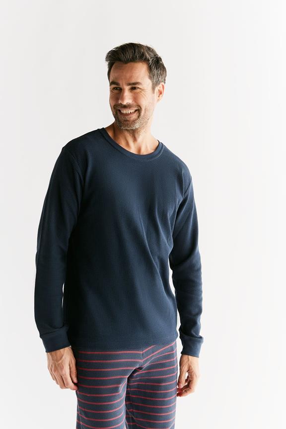 Shirt Lange Mouw Wafel Breiwerk Indigoblauw from Shop Like You Give a Damn